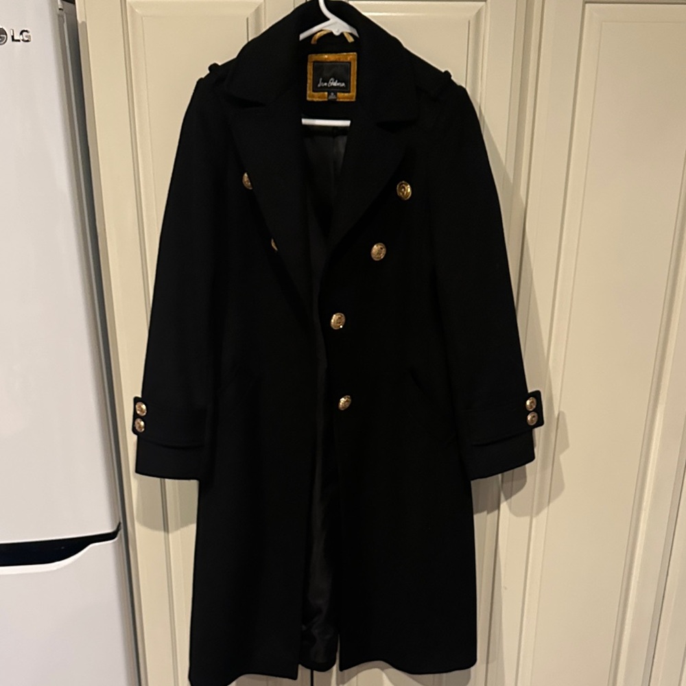 Sam Edelman Black Wool Coat with Gold Crested Buttons - Picture 5 of 7